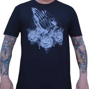 NWT- Mens Prey Black and White Praying hands short sleeve T-Shirt S-2XL
